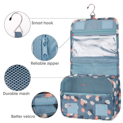 Narwey Hanging Toiletry Bag for Women Travel Makeup Bag Organizer Toiletries Bag for Travel Size Cosmetics Essentials Accessories (Blue Flower)