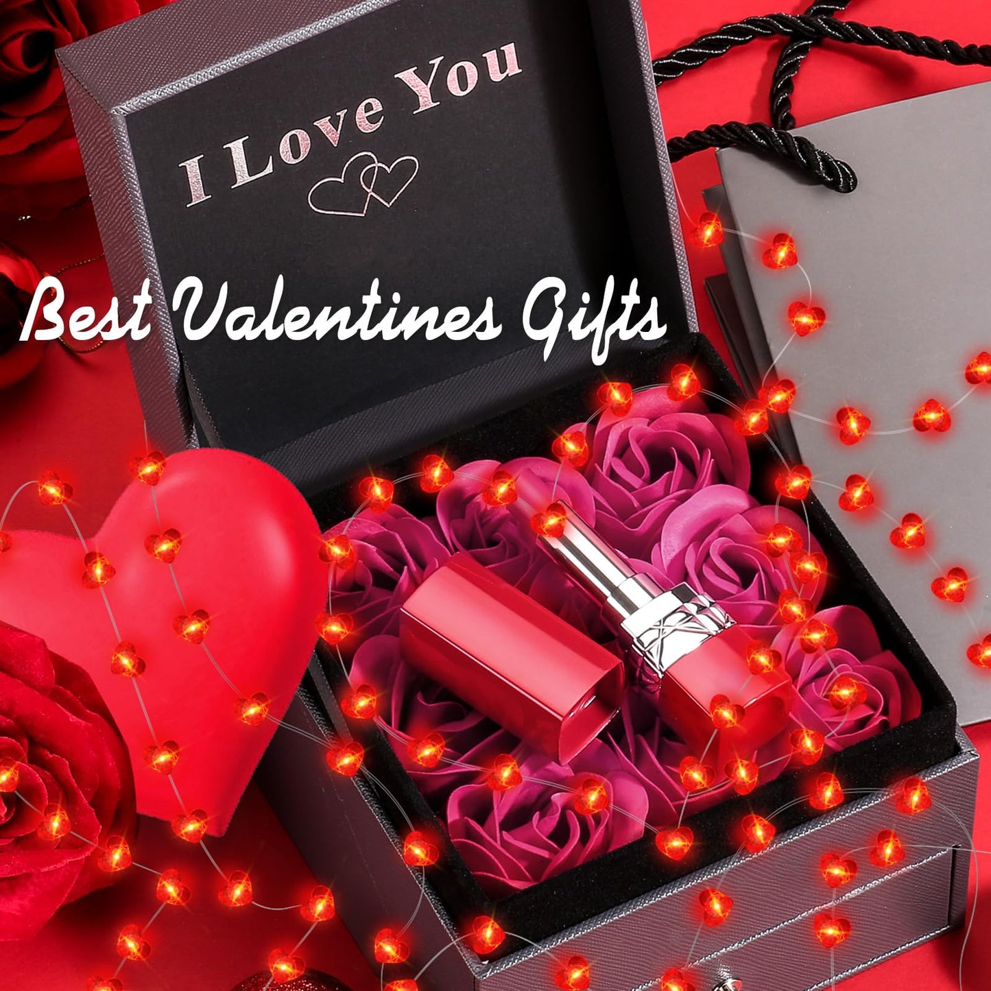 Aogist 2-Pack 50LED Valentine's Day Fairy Lights -16ft Super Bright 3D Red Heart String Light Battery Operated Mather's Day Gift Decor for Indoor/Outdoor Party Home Yard Tree Decor