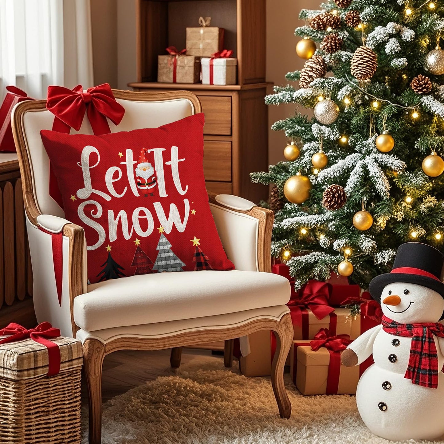 UPOFFICIS Christmas Pillow Covers 18x18 inch Set of 4, Christmas Decorations Cushion Covers, Xmas Pillow Covers, Pillowcases Throw Pillow Covers for Sofa Couch Home Decor