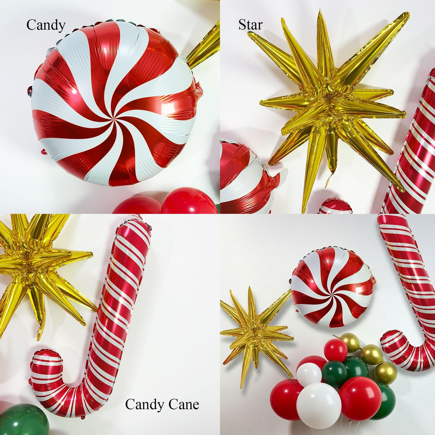 Ceeulvu Christmas Balloon Arch Kit, Red Green Gold White Balloon Garland with Star Candy Cane Foil Balloons for Xmas Party