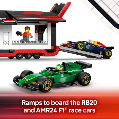 LEGO City F1 Truck & RB20 AMR24 Car Set - Building Toy for Kids Ages 8+ | Formula 1 Collectible Gift