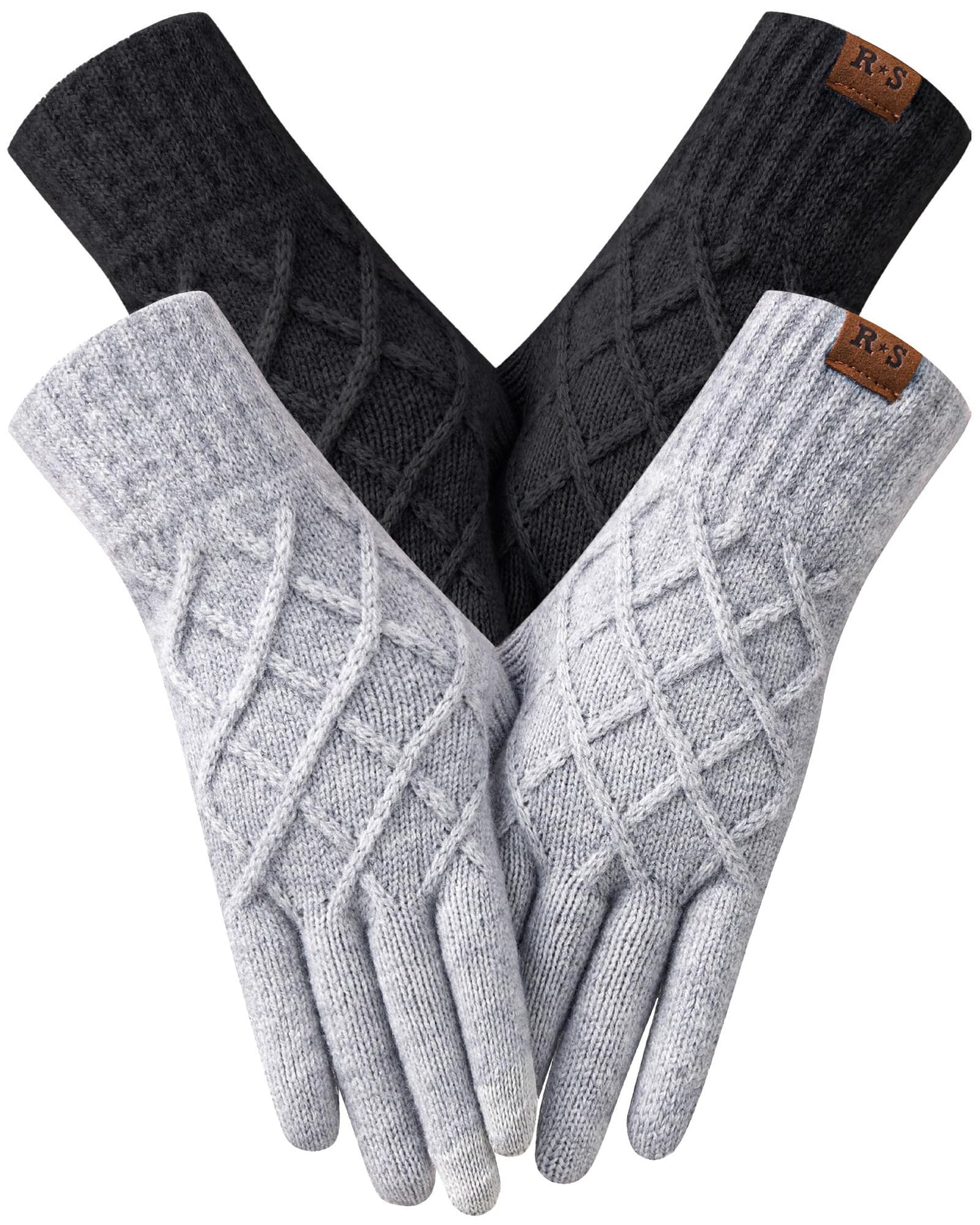 REACH STAR 2 Pairs Winter Gloves for Women, Touch Screen Thermal Knit Lining Warm Gloves for Cold Weather, For Running Driving Hiking Christmas Gifts Stocking Stuffers