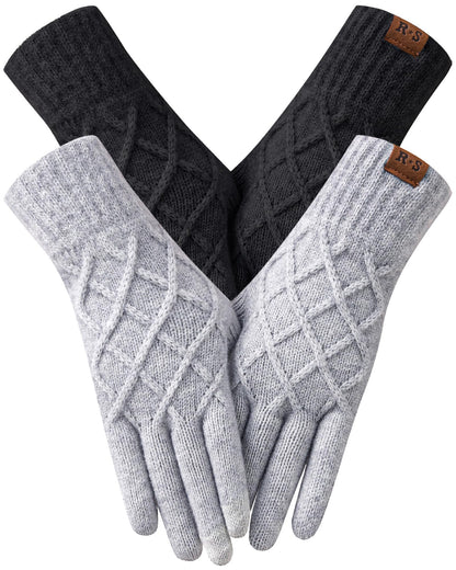 REACH STAR 2 Pairs Winter Gloves for Women, Touch Screen Thermal Knit Lining Warm Gloves for Cold Weather, For Running Driving Hiking Christmas Gifts Stocking Stuffers