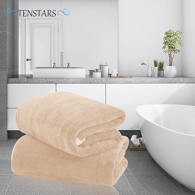 TENSTARS Silk Hemming Bath Towels