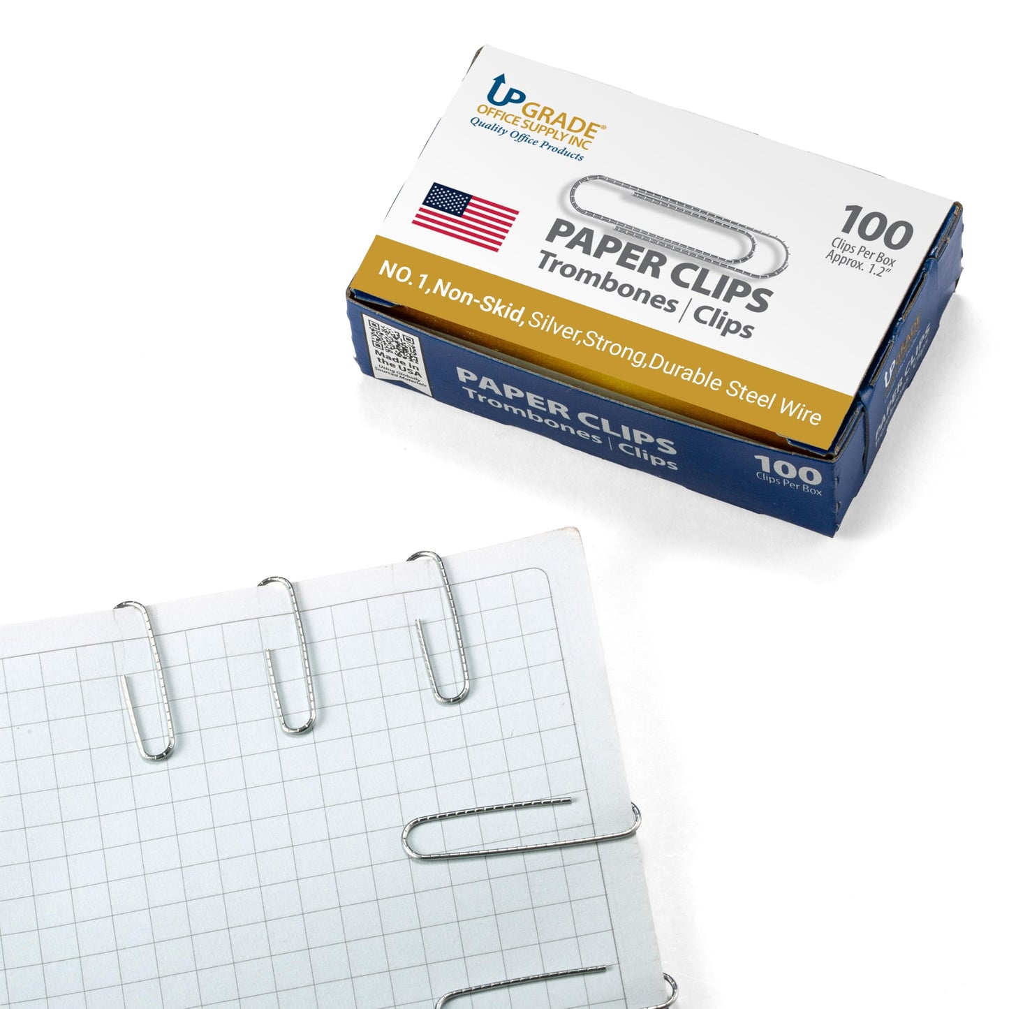 Upgrade Office Supply No. 1 Non Skid Paper Clips, 1.2 Inch, 3000 Count (30 Boxes of 100), Silver, Made in USA