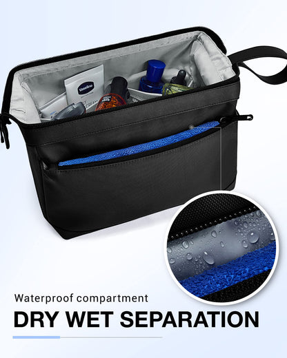 BAGSMART Toiletry Bag for Men, Wide Opening Dopp Kit Water Resistant Shaving Hygiene Organizer for Bathroom, Travel Essentials, Black