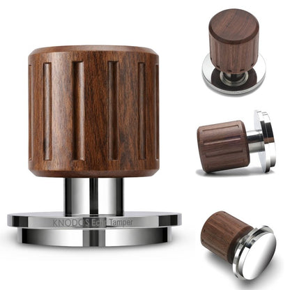 KNODOS Echo Self Leveling Espresso Tamper 54mm with Walnut Handle – 30lb Calibrated Spring Loaded Tamper Tool & Click Feedback for Breville Barista Express, Bambino Plus, Pro, Touch