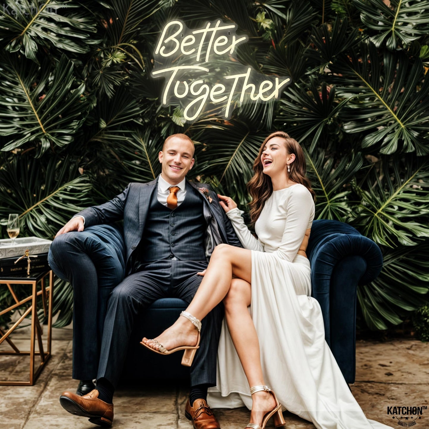 KatchOn, White Better Together Neon Sign - 17x13 Inch | USB Powered Better together Led Sign | Better Together Light Up Sign | Neon Wedding Signs for Anniversary Decorations | Bridal Shower Décor