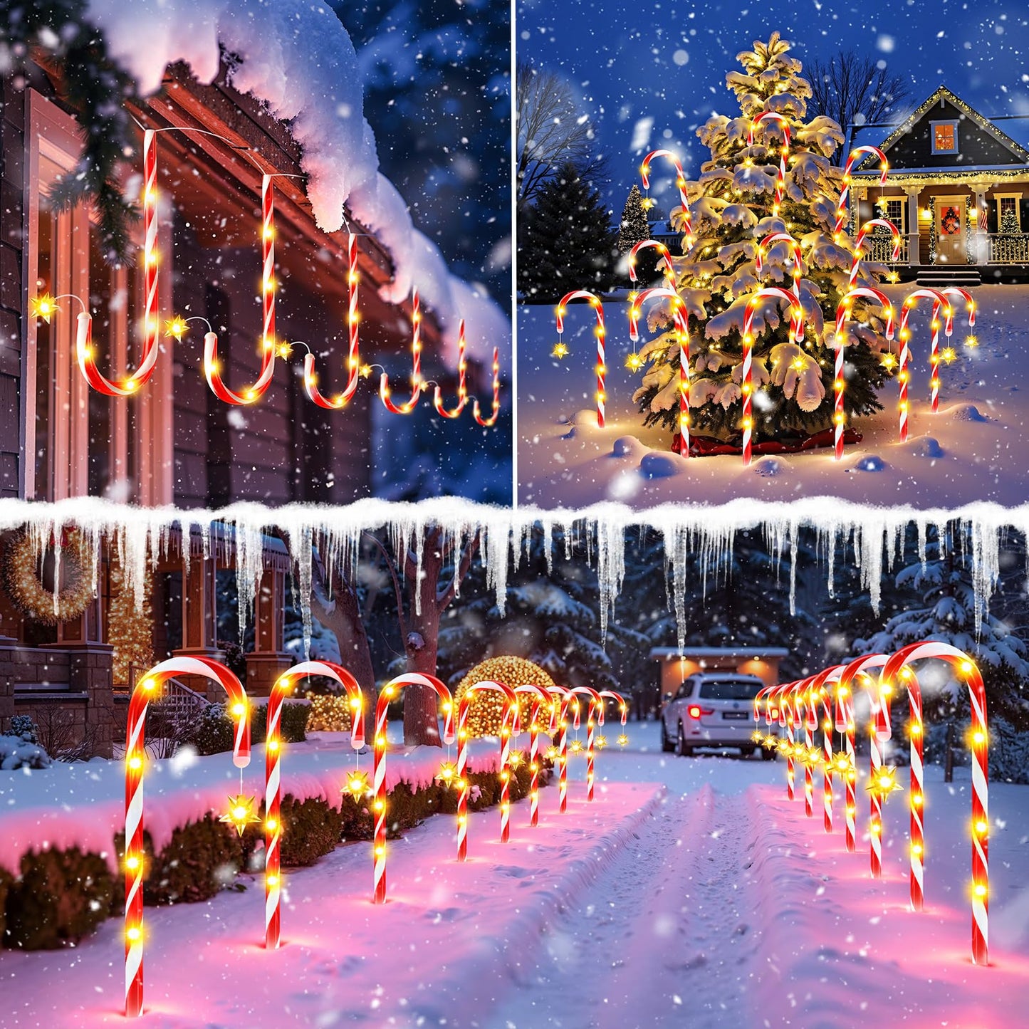 24 Pack Upgraded Solar Candy Cane Lights Outdoor, Christmas Decorations Outdoor Solar Christmas Pathway Lights Waterproof with USB Charging 10 Modes for Yard Garden Lawn Path Walkway Party Xmas Decor