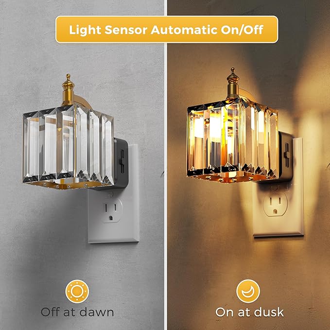 L LOHAS LED Night Light, Night Lights Plug into Wall, 3000K Soft White LED, Crystal Night Lights with Dusk to Dawn Sensor, 0-100lm Adjustable Brightness, for Hallway Bedroom Stairway