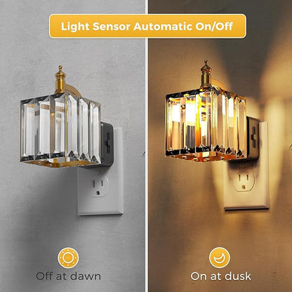 L LOHAS LED Night Light, Night Lights Plug into Wall, 3000K Soft White LED, Crystal Night Lights with Dusk to Dawn Sensor, 0-100lm Adjustable Brightness, for Hallway Bedroom Stairway