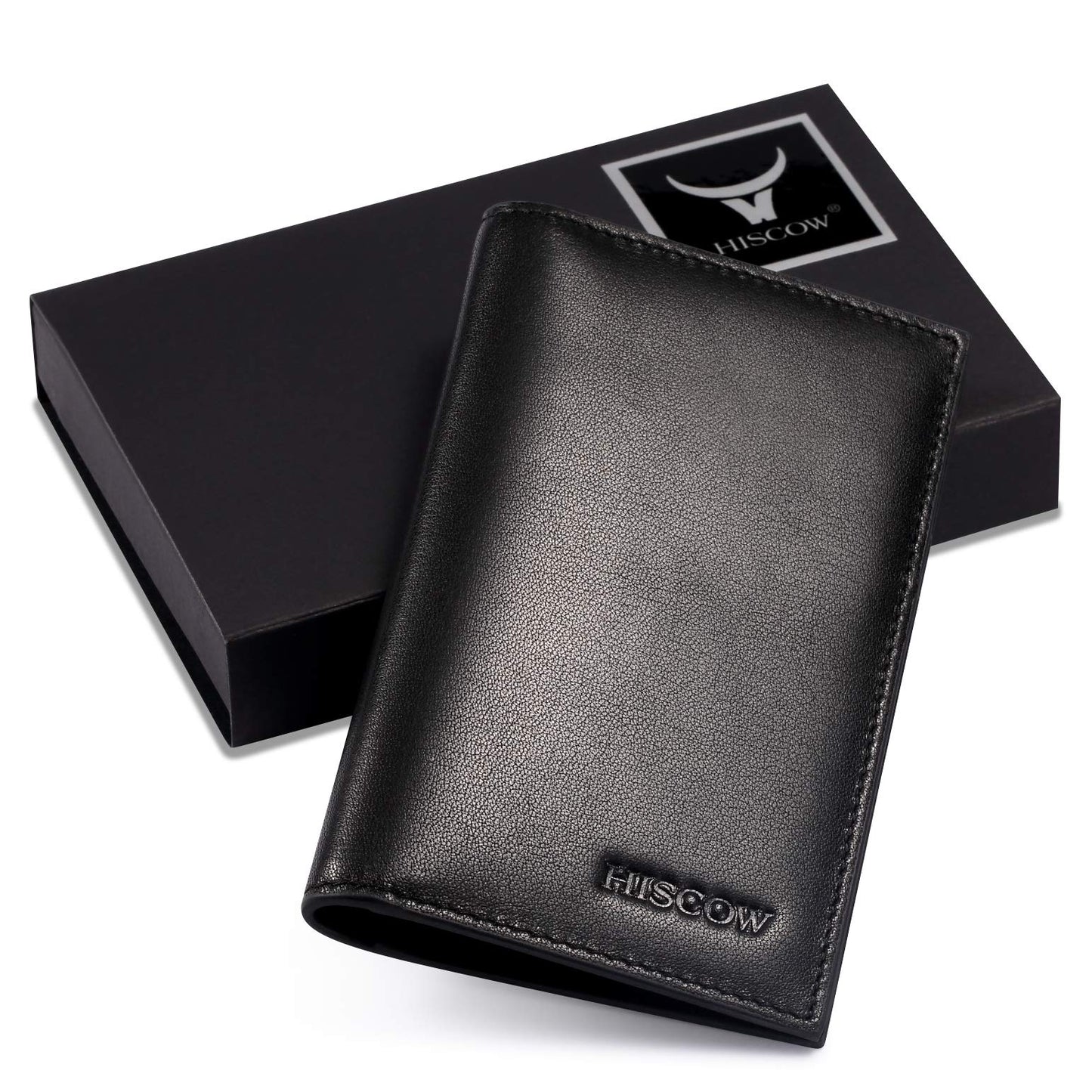 HISCOW Slim Leather Credit Card Holder for Men & Women 8cc, Italian Calfskin (Black)