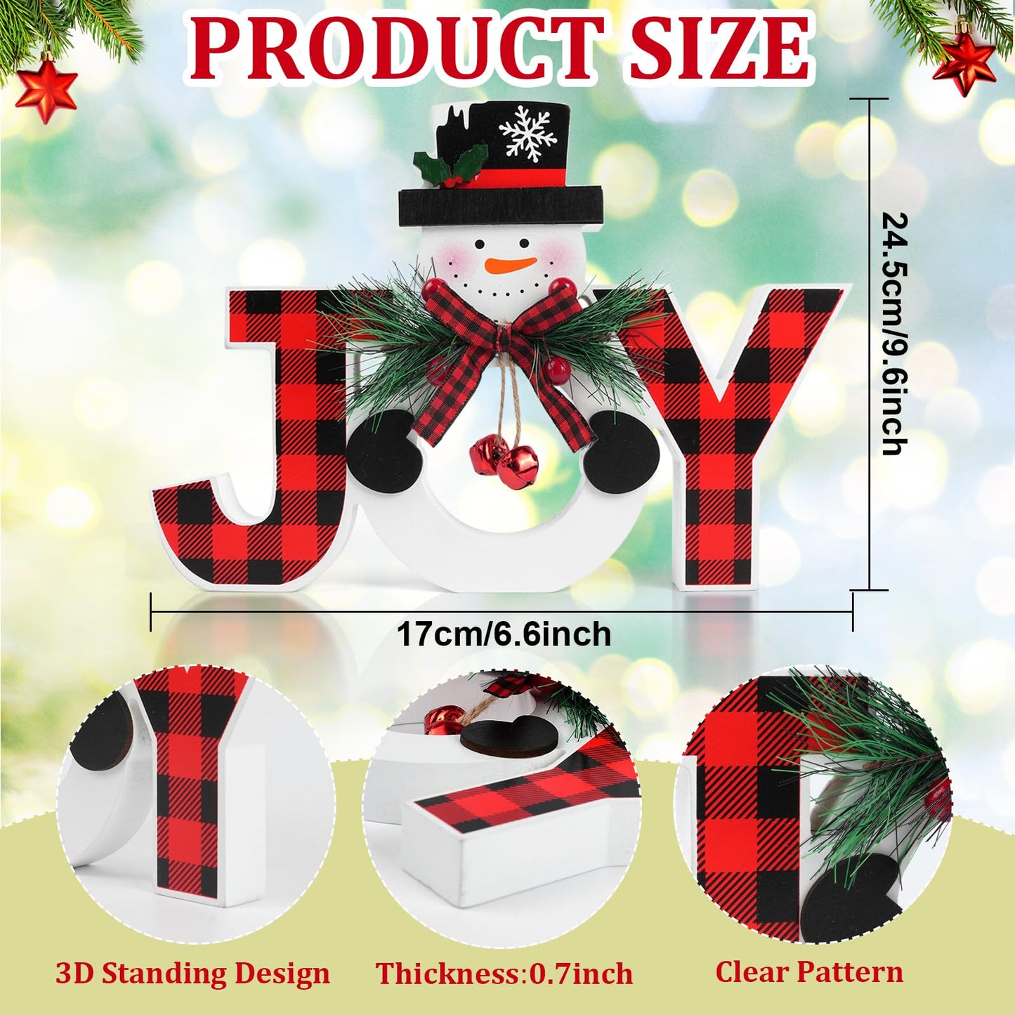 Christmas Table Decorations Wooden Joy Table Centerpieces Snowman Table Sign Standing Tabletop Merry Christmas Decoration for Holiday Office Desk Tiered Tray Party Shelf Decorations Farmhouse Winter