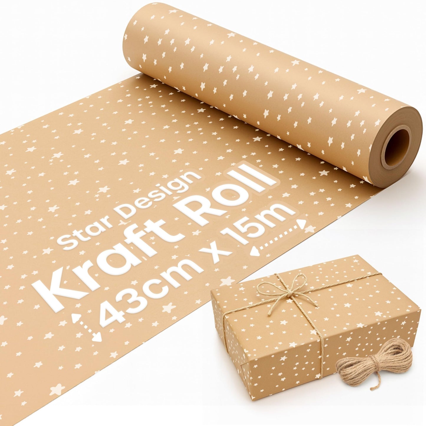 volila Brown Paper Roll 17.5 inch x 50 feet - Stars Kraft Paper Roll for Gift Wrapping Flower Boquet Craft Supplies - Brown Wrapping Paper for Moving Packing Paper
