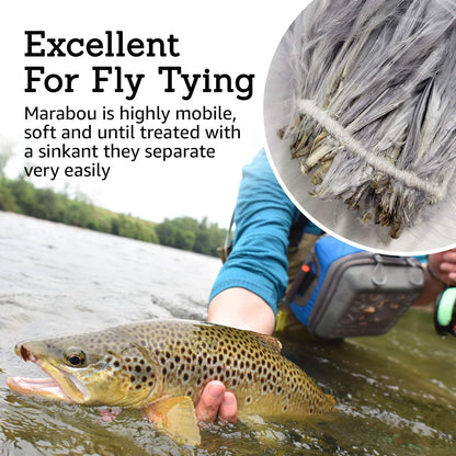 Creative Angler Strung Marabou Bird Feathers for Tying Fly Fishing Flies - Fly Tying Accessories - Perfect Choice for Tail & Wings and Easy to Tie On The Lure - Approximately 0.3 Ounces (White)