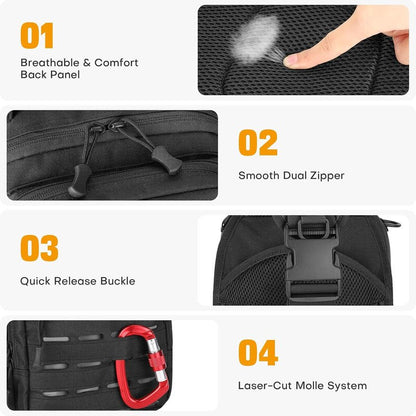 HUNTVP Tactical Sling Bag for Men - Concealed Carry Crossbody Backpack with Holster & Accessory Slots | Black