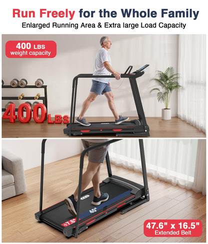 Redliro Walking Treadmill for Seniors Foldable - 400 Lb Capacity Senior Treadmill with Front & Long Handrails, 0%-2% Incline Home Recovery Fitness Exercise Machine for Elder, 47.6" Long Belt, APP