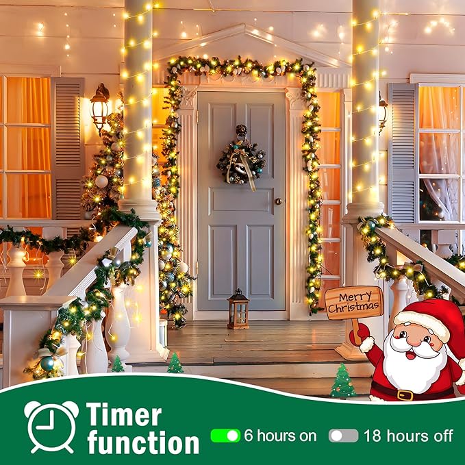SAUIRS 60FT 160 LED Christmas Lights Outdoor String Lights with 8 Modes Timer Waterproof Fairy Light Plug in for Outside Indoor Party Xmas Palm Tree Yard Wedding Decorations(Warm White)