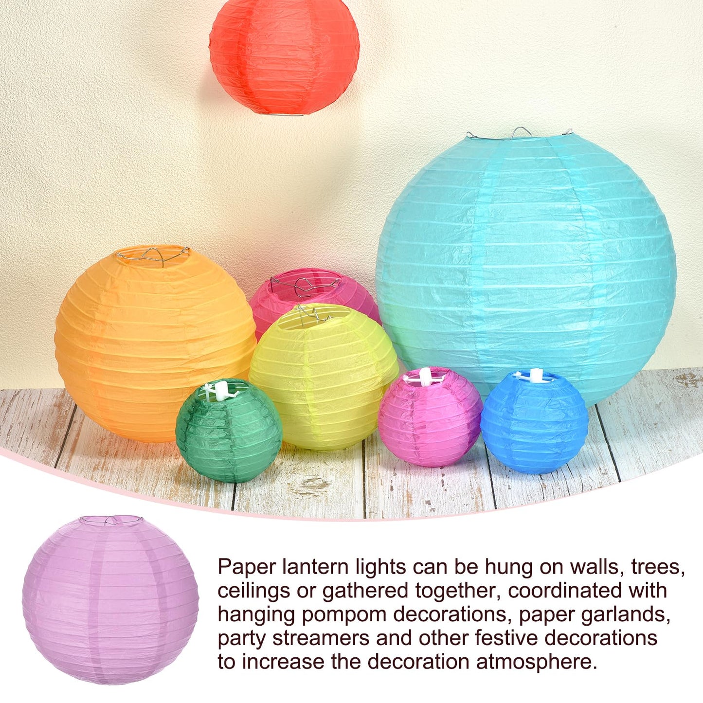 MECCANIXITY 6PCS Paper Lanterns Decorative, 6" 8" 12" Light Purple Round Hanging Lantern Chinese Lanterns for Home Decor, Birthday, Wedding, Christmas Party