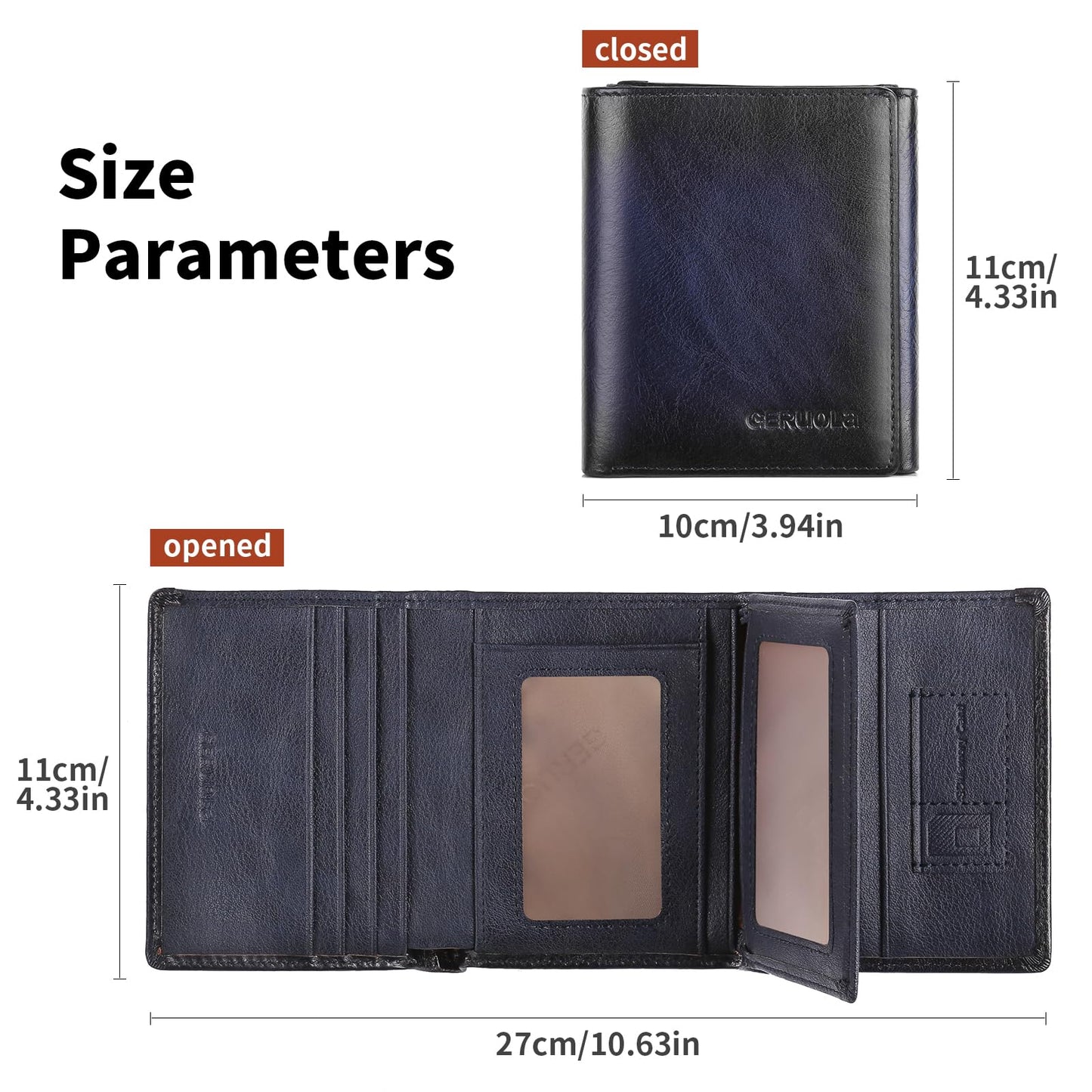 Trifold Wallets for Men Genuine Leather Large Capacity RFID Blocking, Includes Id Window and Credit Card Holder,Mens Wallets Leather