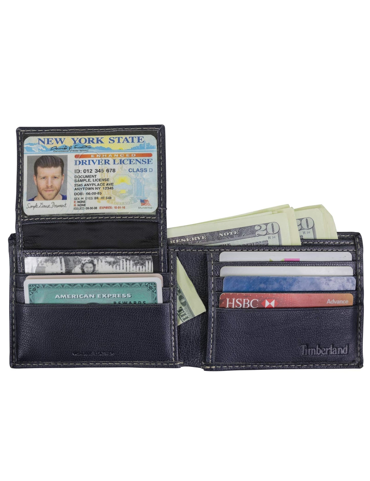 Timberland Men's RFID Blocking Wallet – Genuine Leather Passcase with Removable ID Holder, 6 Card Slots, 2 Billfold Pockets, Slim Design, Navy Blue, One Size