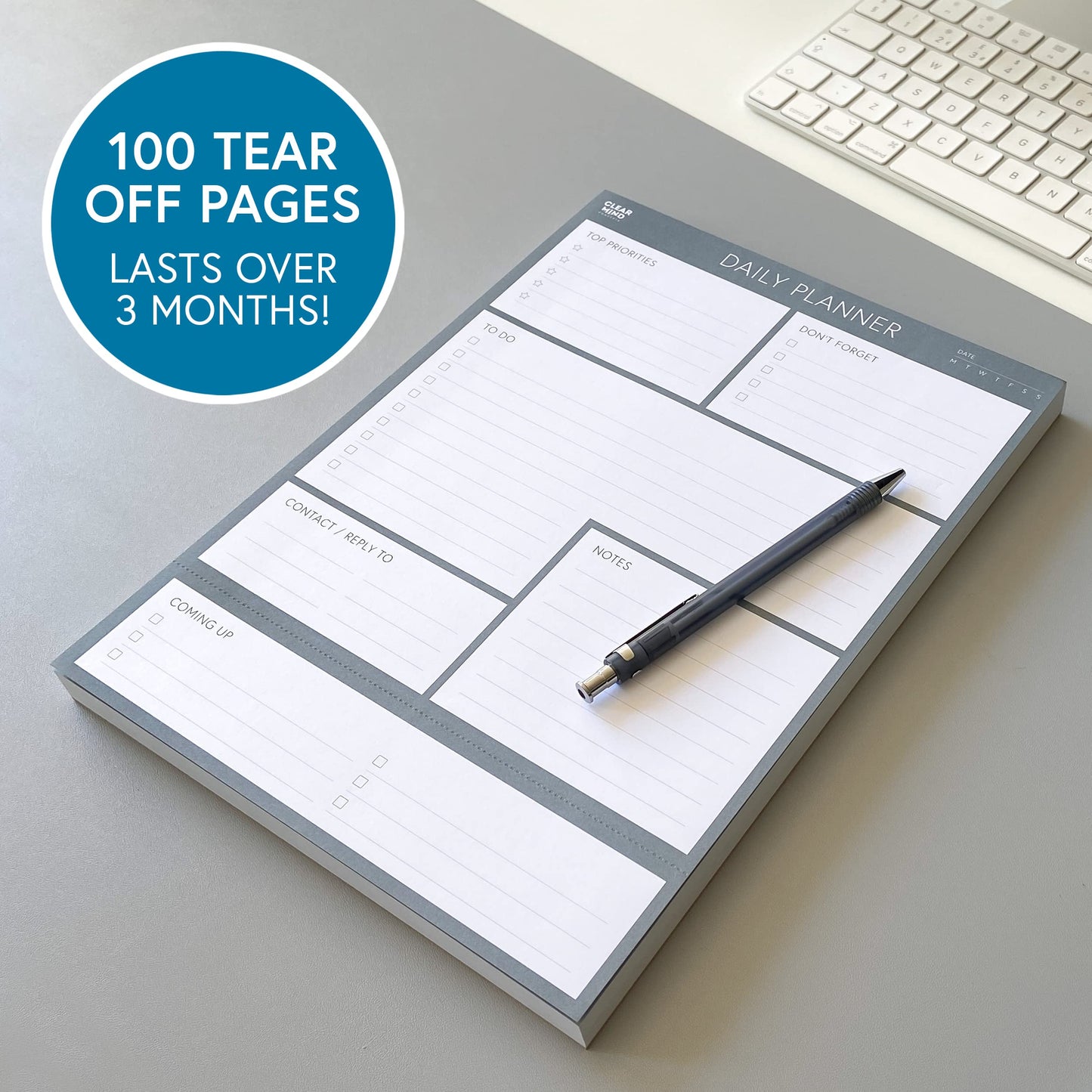 Daily Planner Desk Pad, Undated Tear Off To Do List Notepad with Priorities and Notes, Thick 120gsm Paper, 100 Sheets, Large Desk Writing Pad for Work Office, 8.3 x 11.3