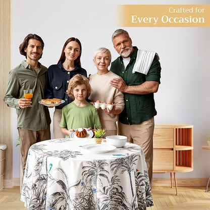 Maison d' Hermine Table Cloth Round Table 100% Cotton 63 Inches Fall Tablecloth Reusable Everyday Use for Thanksgiving Christmas Decorations Dining Farmhouse Party (Amazonia)