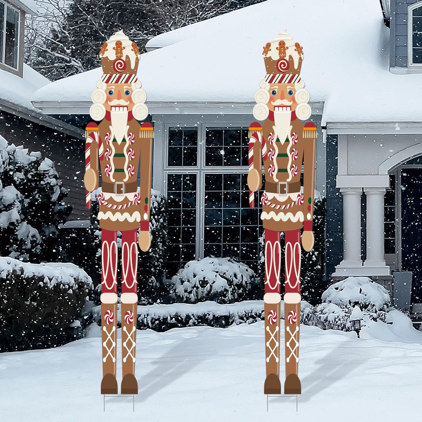 GlikCeil 2Pcs 6ft Large Metal Gingerbread Christmas Nutcracker Outdoor Decoration Xmas Nutcracker Yard Signs Christmas Tall Metal Soldier Stakes Ornament for Holiday Garden Lawn Porch Pathway