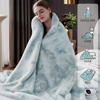 Guohaoi Heated Blanket Electric Throw, Soft Faux Rabbit Fur Electric Blanket with 10 Heating Levels 5 Sitting Timer Auto Off, Cozy Warm Heating Blankets, Machine Washable(90"×100" Blue)