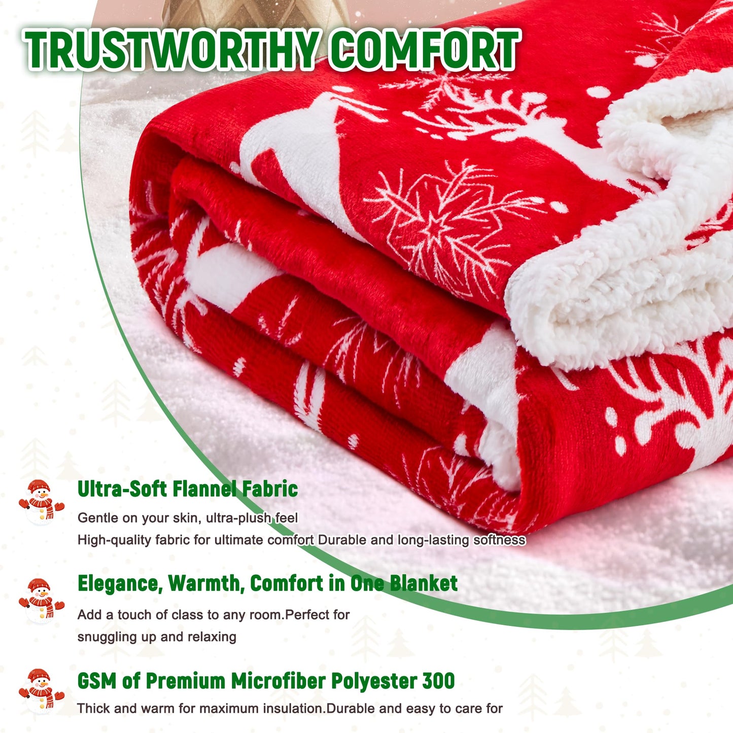 NORD ECO Christmas Throw Blanket, Christmas Decorations Gifts for Women, Sherpa Flannel Fleece Winter Holiday Blanket, Fluffy Cozy Soft Christams Throws for Couch Sofa Bed, Reindeer Stars, 50" X 60"