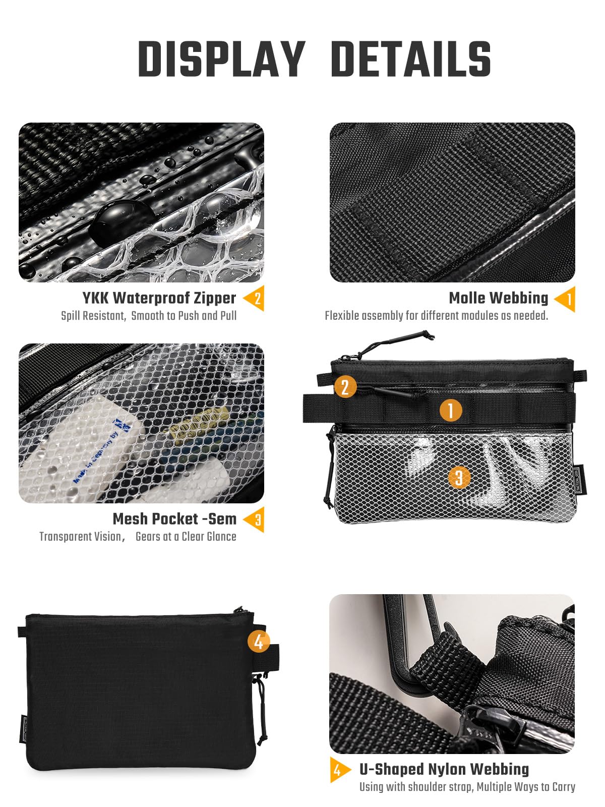 TACTICAL_GEEK Storage A16 EDC Pouch, Waterproof Nylon Organizer, Multifunctional Utility Zipper Bag, Semi-Transparent Mesh Pouch for Storing Small tools, Daily Necessities