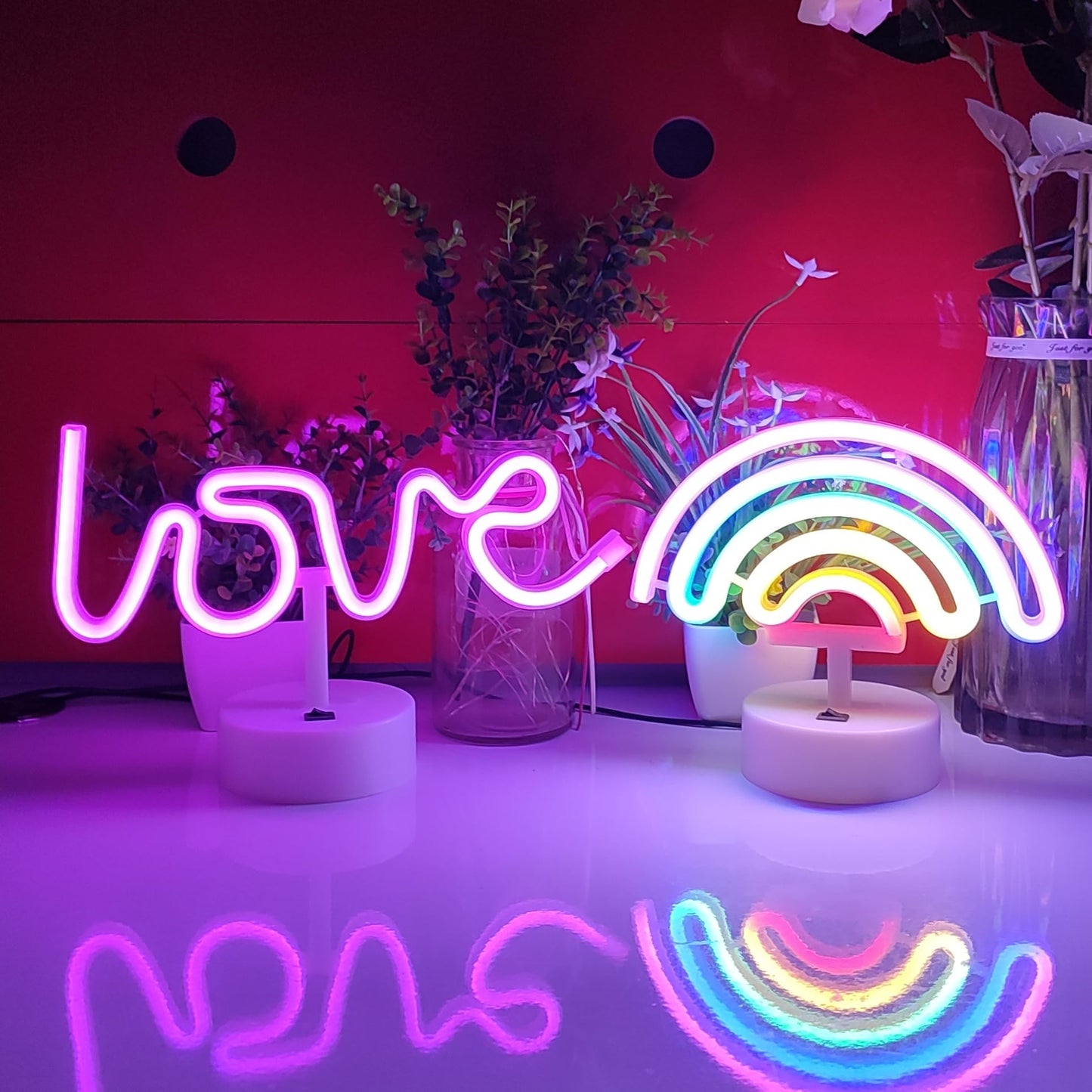 JYWJ Neon Signs with Holder Base,USB or 3-AA Battery Powered Neon Light,LED Table Decoration,Bedroom Wall Decoration,Birthday Gift,Wedding Supplies Business Gift(Love)