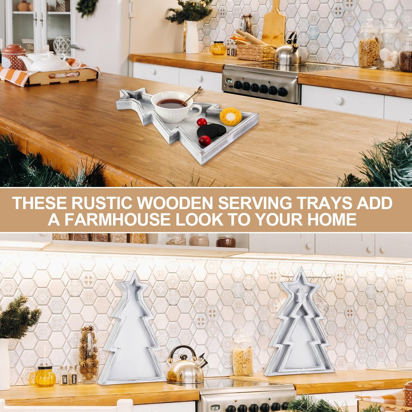 Sliner 3 Pcs Christmas Tree Trays Wooden Decorative Platters Christmas Tree Charcuterie Boards Farmhouse Holiday Serving Dishes for Home Sushi Snack Fruit Bread Salad Vegetables Dessert