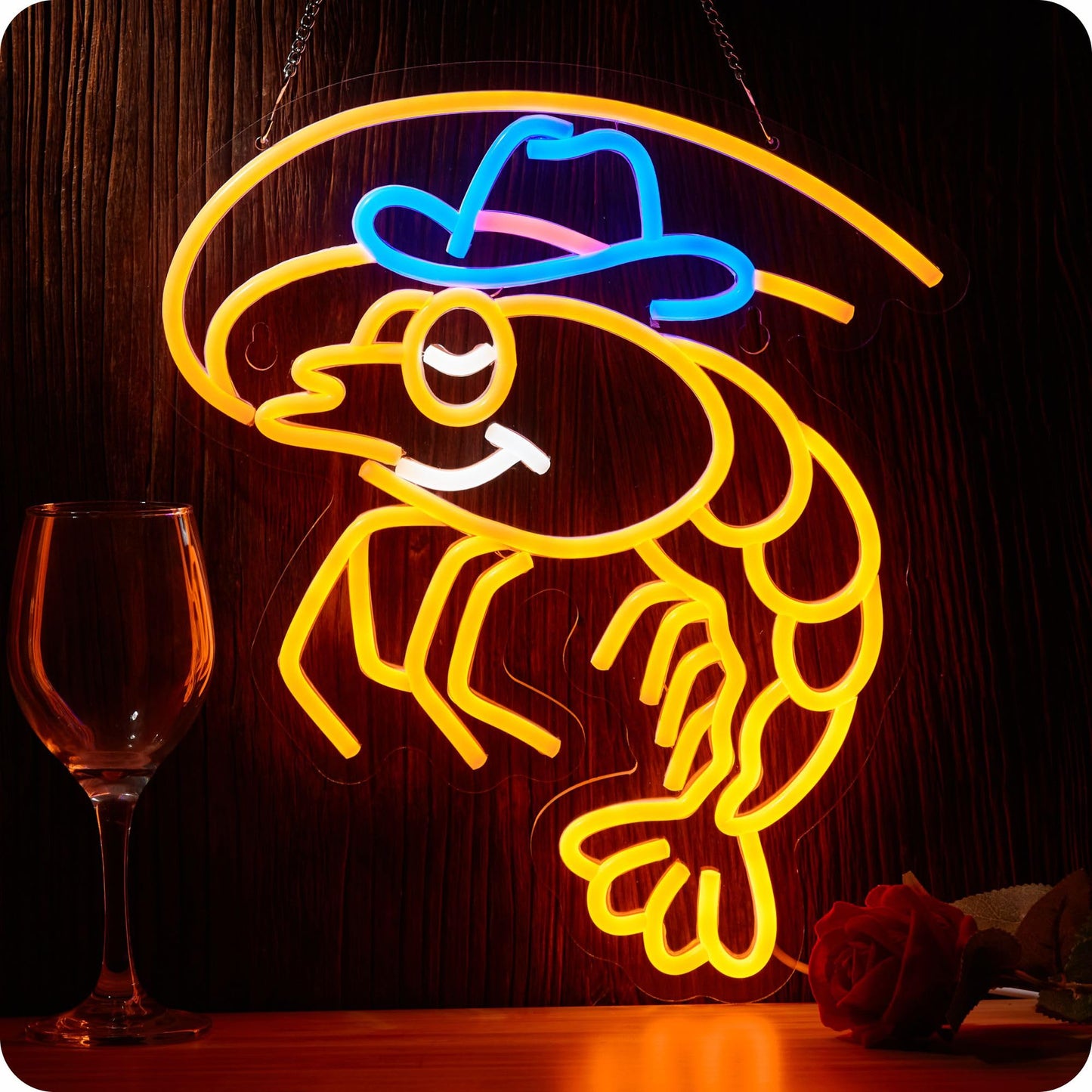 Shrimp Neon Sign Cowboy lobster LED Light for Wall Decor Seafood Light Up Signs Wall Art for Seafood Restaurants Pub Store Man Cave (Orange Shrimp)