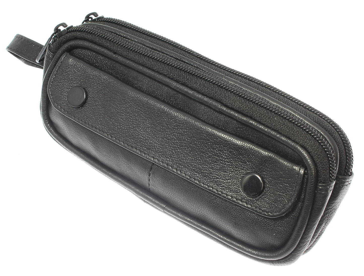 Soft Black Goat Leather Double Spectacle Glasses Case with Belt Loops/Key Ring Loop