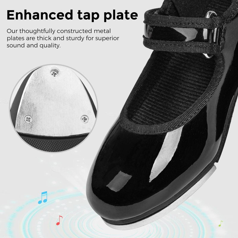 Stelle Tap Shoes for Girls Toddler Boys PU Leather Dance Shoes(Toddler/Little Kid/Big Kid)(Black,9MT)