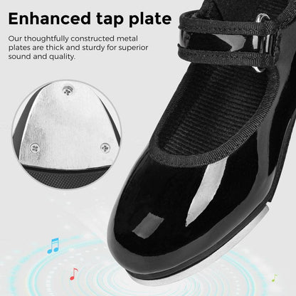 Stelle Tap Shoes for Girls Toddler Boys PU Leather Dance Shoes(Toddler/Little Kid/Big Kid)(Black,9MT)