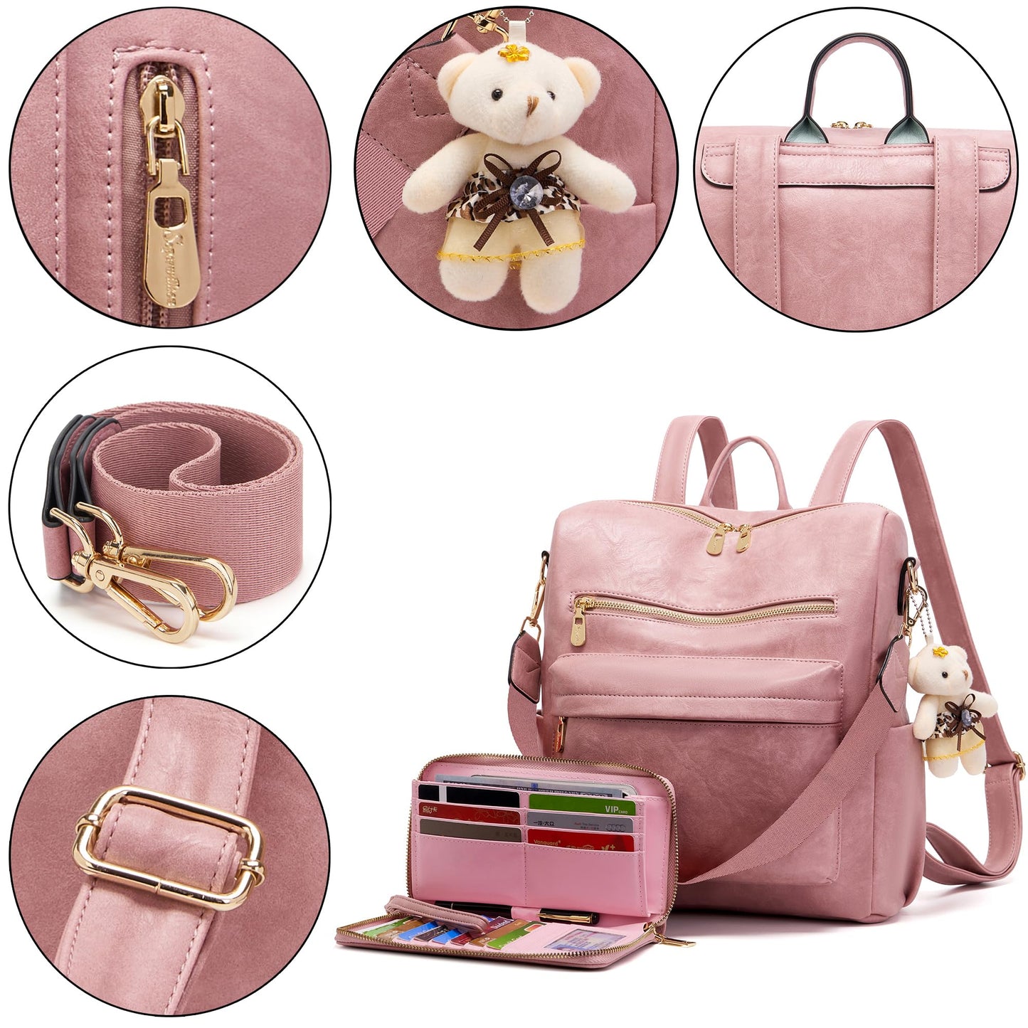 Soperwillton Women Backpack Purse Multipurpose Design Handbags Shoulder Bag PU Leather Travel bag Backpack Set 2pcs