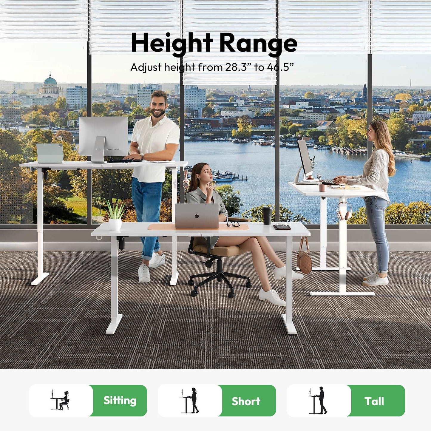 Gamork Electric Standing Desk with Drawers,55x24 inches Height Adjustable Sit-Stand Desk with Storage Shelf,3 Preset Heights,Equipped with Hooks,Ergonomic Gaming Table for Home and Study，White