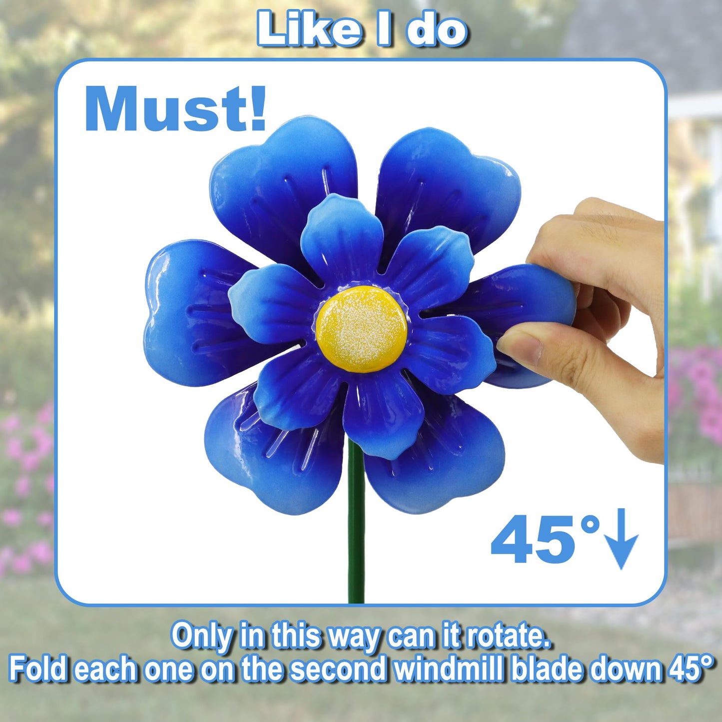 Metal Flower Wind Spinner Garden Lawn Stakes Yard Art, 27 Inch Windmill Outdoor Garden Iron Handicraft Lawn Ornament, Outside Front Porch Patio Yard Decor, 5 Pieces Outdoor Valentines Decoration Gift