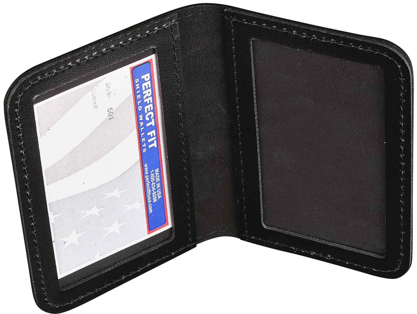 Perfect Fit Shield Wallets 2 ID Leather License Holder Bifold Double I.D. Credit Card Gun Permit Standard Card Size Slim Wallet (Black)