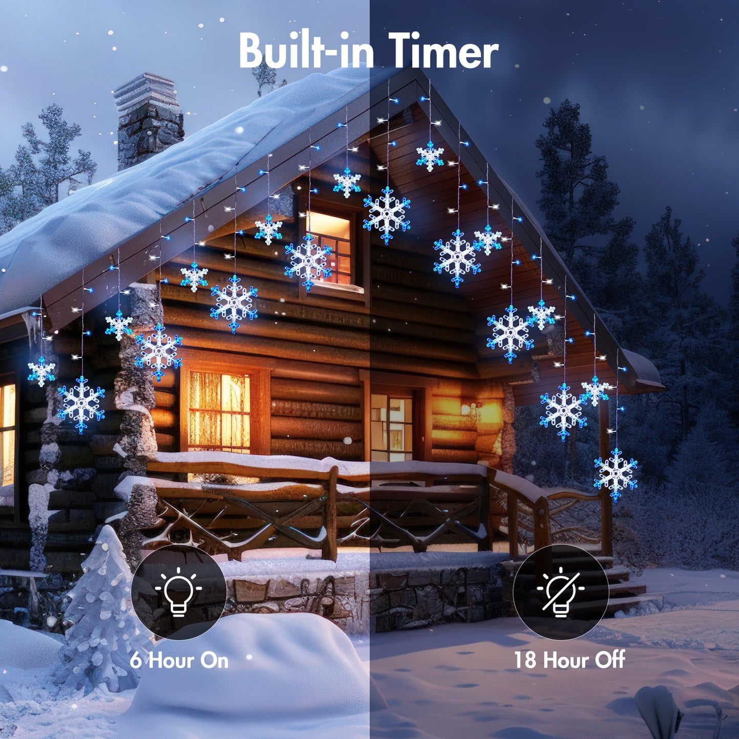 Minetom Christmas Snowflake Lights - 13ft 192LED Snowflake Icicle Lights with 16 Drops, 12 Modes and Timer, IP65 Waterproof Connectable Christmas Light for House Eave Window Indoor Outdoor Decoration