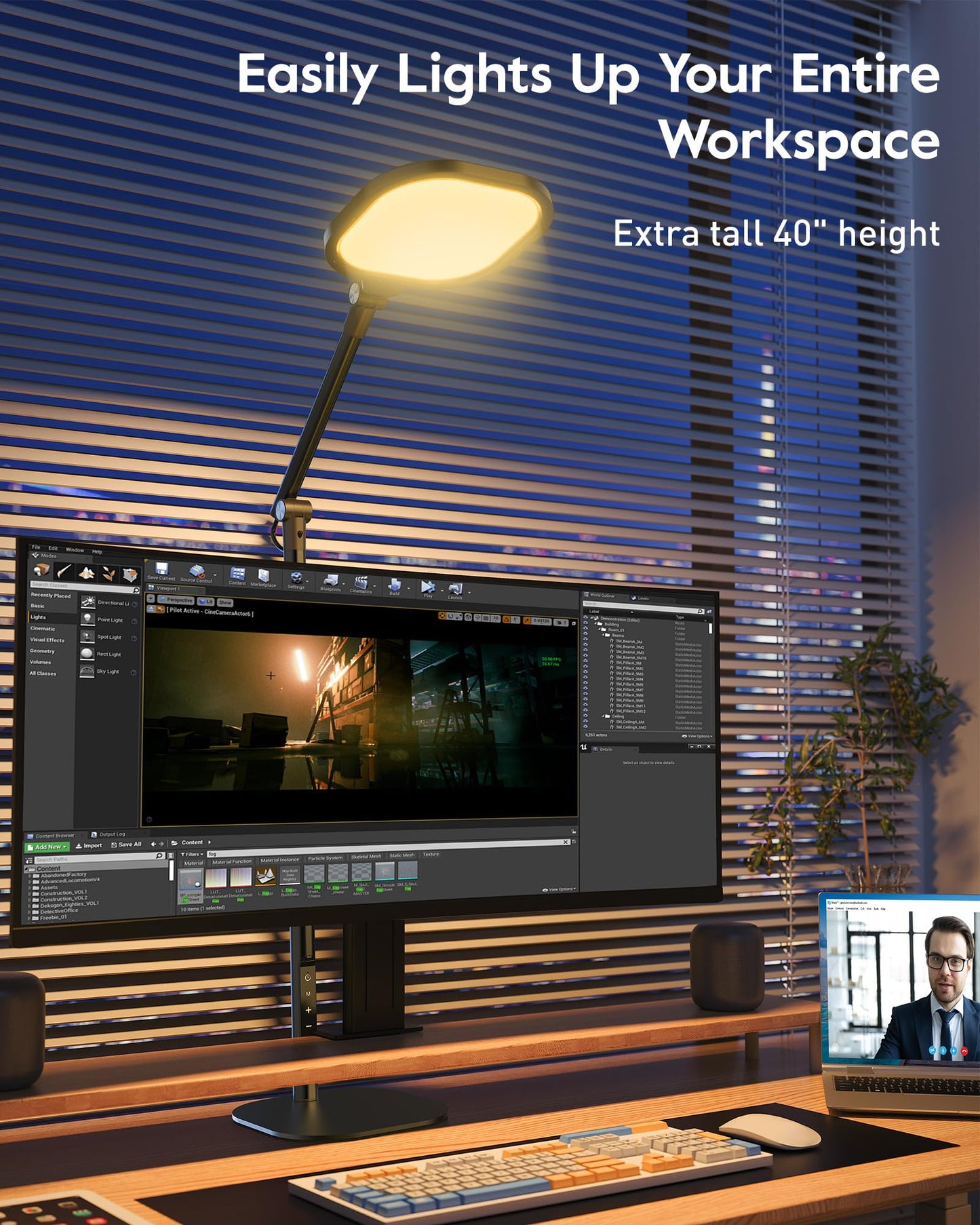 LitONES Led Desk Lamps for Home Office with Base, Tall Desk Lamp with 50 Light Modes & Memory and Timer Func Computer Light, Flexible Adjustable Table Lamps for Video Conference, Architect or Study
