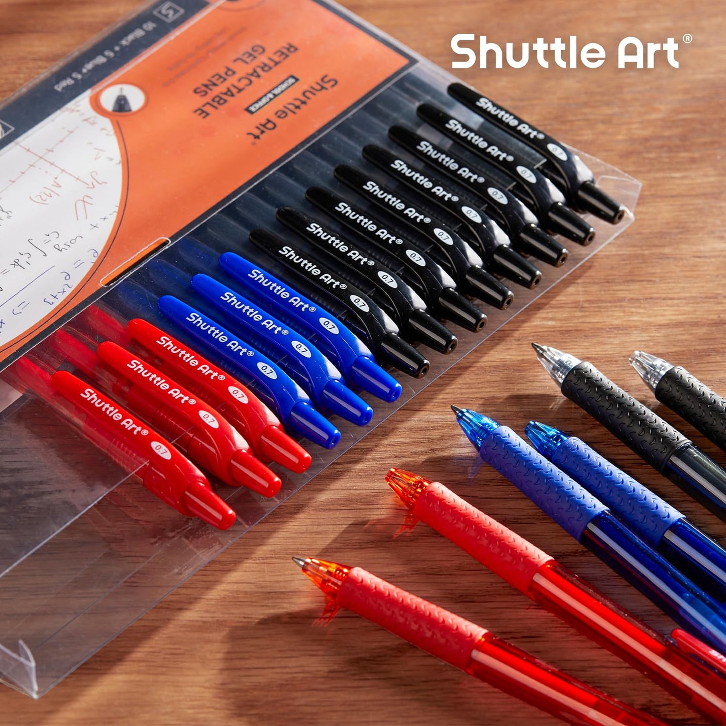 Shuttle Art Retractable Gel Pens, 20 Pack 0.7mm Medium Point Rollerball 10 Black 5 Red 5 Blue Ink Pens Smooth Writing with Comfortable Grip for Writing Journaling Taking Notes Office School Home