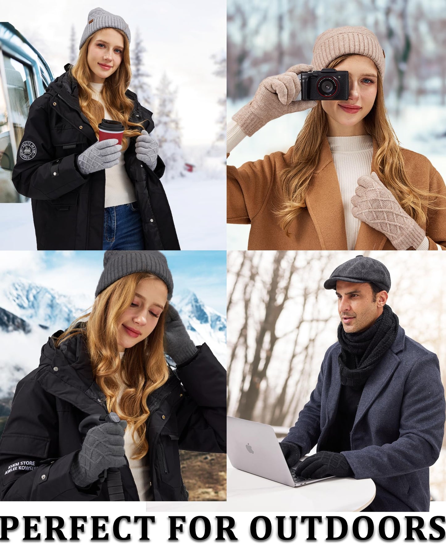 REACH STAR 2 Pairs Winter Gloves for Women, Touch Screen Thermal Knit Lining Warm Gloves for Cold Weather, For Running Driving Hiking Christmas Gifts Stocking Stuffers