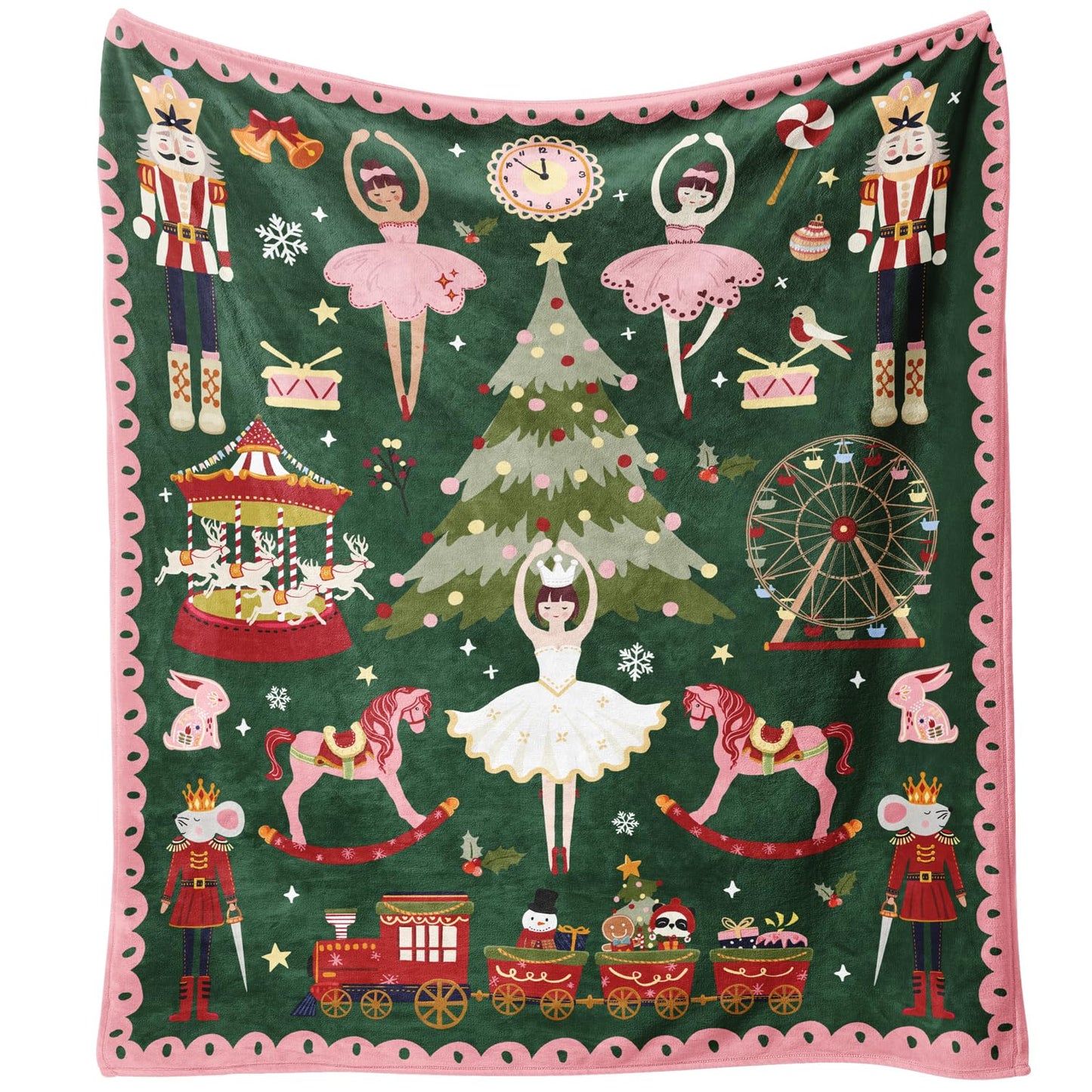 Christmas Throw Blanket for Couch 60x50,Green Winter Holiday Festival Cute Xmas Nutcracker Christmas Tree Blankets for Woman,Soft Flannel Fleece Blankets for Home Living Room Bed Chair Decor