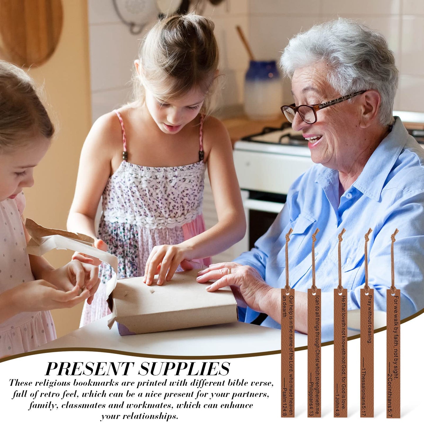Spakon 40 Pieces Christian Gifts Bulk Scripture ‎Bookmarks Religious Father's Day Gifts Bible Verse Leather Bookmark for Church Sunday School(Brown)