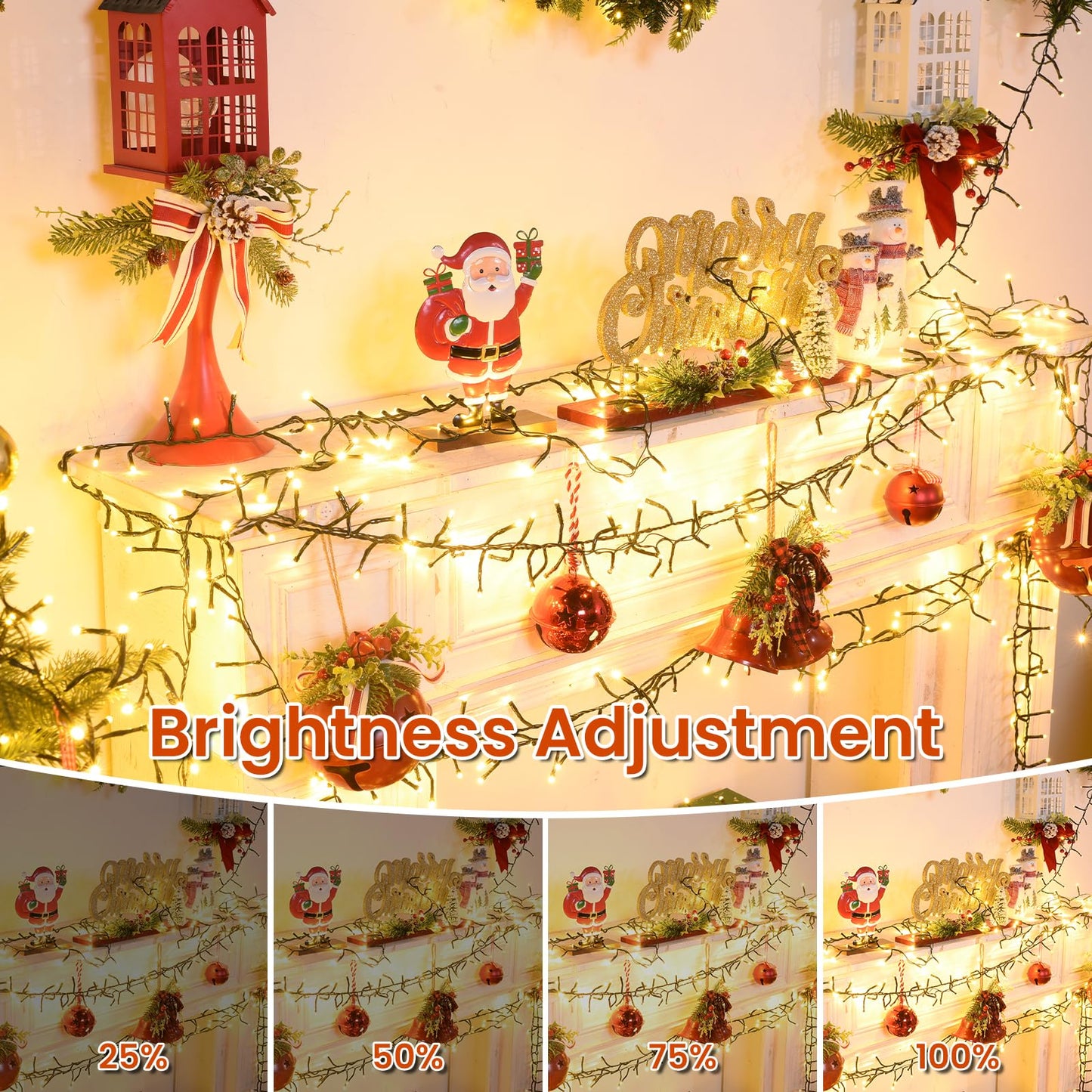 Cluster Lights Christmas 2000 Led Fairy Lights Green Wire 158FT Twinkle Lights with Remote 8 Modes String Lights Timer Plug in Firecracker Fairy Light for Outdoor Valentines Day Decorations,Warm White