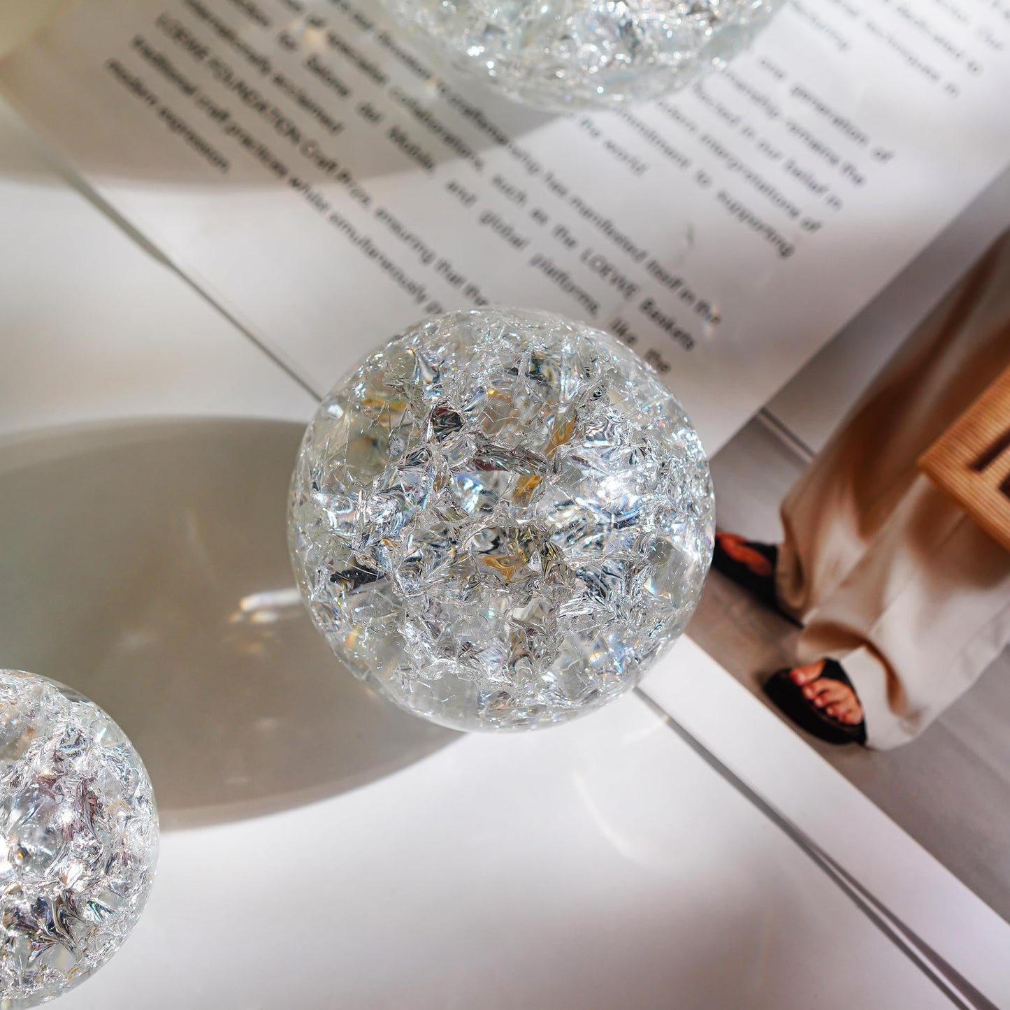ZEERSHEE Set of 3 60/80/100mm Crystal Cracked Balls Glass Globe Paperweight Decor Solid Decorative Sphere with Stand Feng Shui Divination or Fortune Telling Ball
