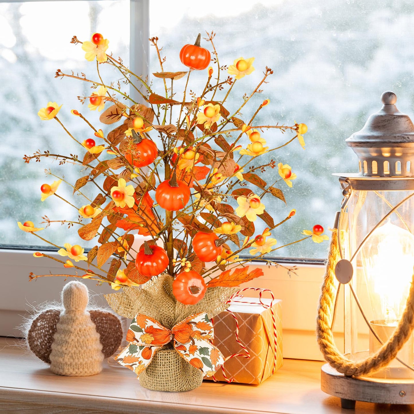 Joyhalo 2 Pack Lighted Christmas Tree Tabletop with LED Battery Operated Eucalyptus Trees with Lights, Christmas Centerpieces Decorations for Home, Tables, Desk, Office, Indoor Xmas Decor